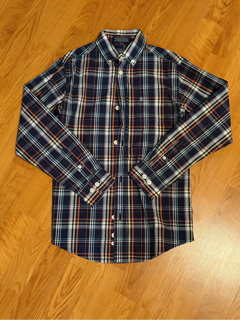 IZOD Boys Navy Multi-Color Plaid Button-Down Shirt